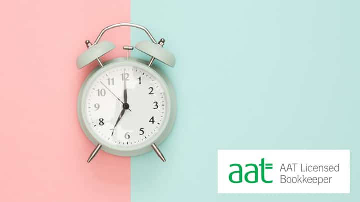 AAT Licensed Bookkeeper logo and an alarm clock