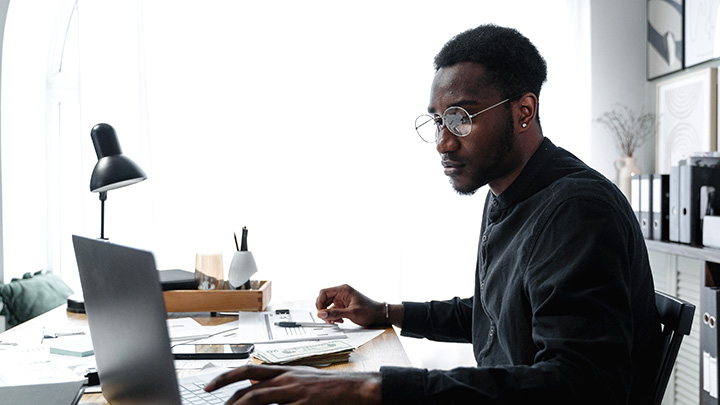 Man studying at desk