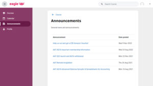 Screenshot of announcements page in Moodle