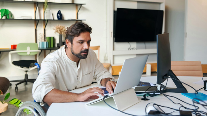 Man at desk, working from home